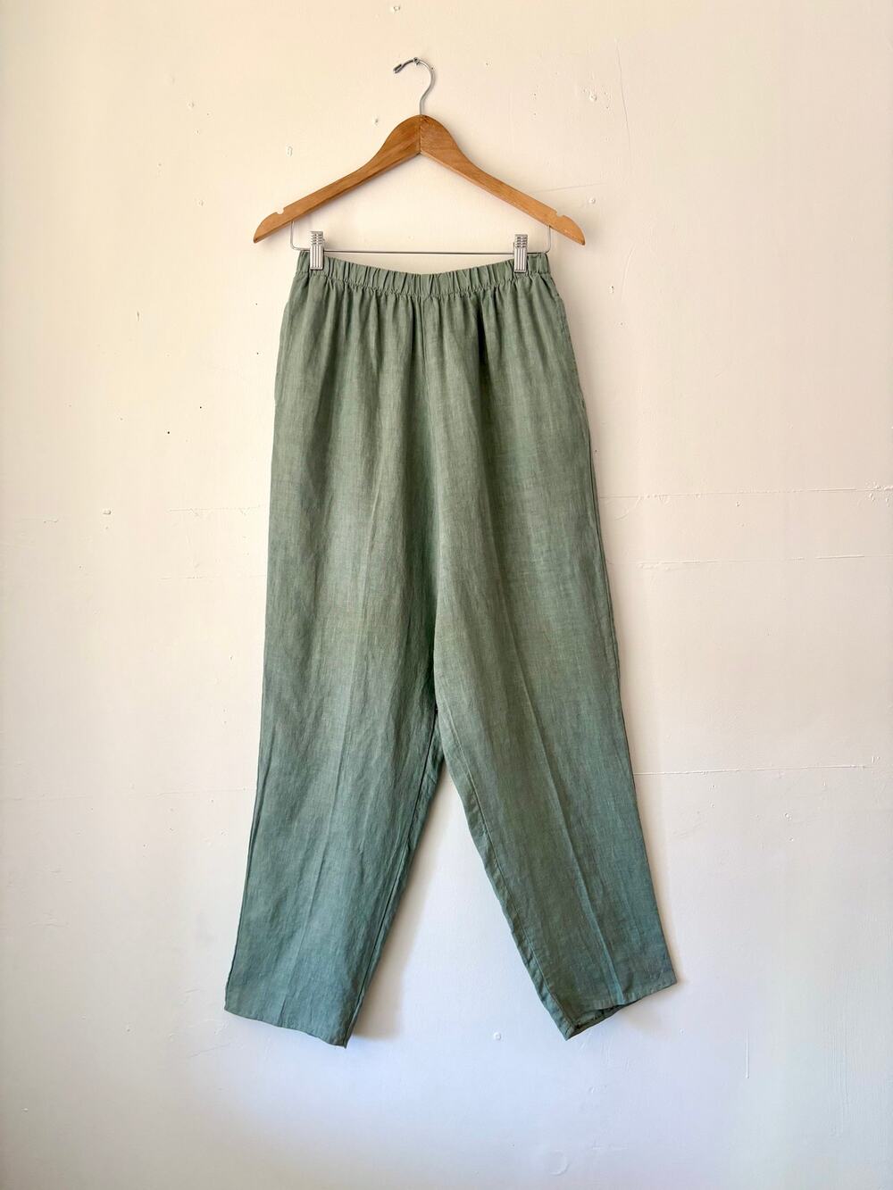 CP Shades Olive Green Linen Pull On Pants Boho Earthy Lagenlook Made in USA SZ M